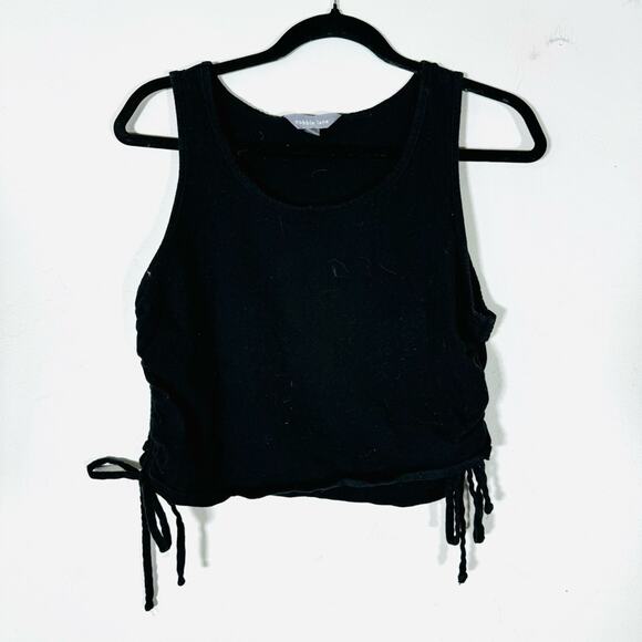 Cobble lane black cropped roushed tie sides stretchy tank woman’s medium - Picture 1 of 8